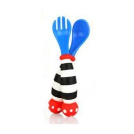 Tenedor y cuchara Wacky Ware azul y balnco - 18m+ Nuby