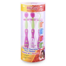 Nuby - Set De cepillos de dientes sistema 4 etapas rosado