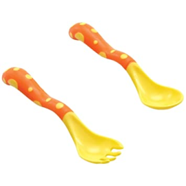 Nuby  - Set de Cubiertos - Cuchara y Tenedor amarillo/naranja - 18m+